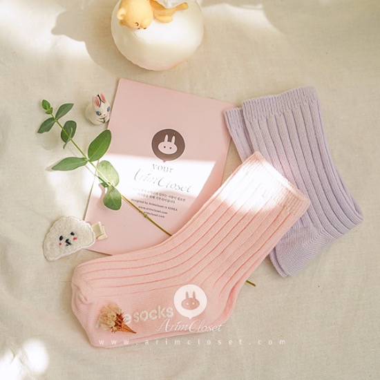 [3차입고] 딸기반 귀요미의 양말이래요 - pink &amp; violet baby socks (2ea 1set)
