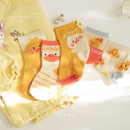 귀여운 쪼꼬미의 오리 친구들이라죠 - cute duck yellow socks (5ea 1set)