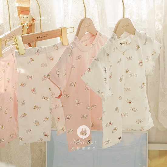 [new10%↓ 4.18 11am까지] 귀여운 토끼친구들이랑 보내는 여름, 실내복 set - baby bunny 2color summer homewear set