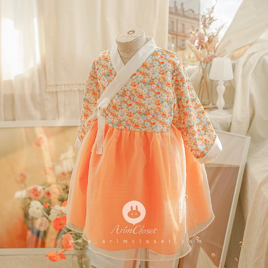 [3차제작] 쪼꼬미는 오늘 깜찍한 꼬마 아씨 할게요 &gt;.&lt; -  orange cute Korean trandition flower dress