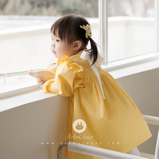 눈부신 햇살보다 눈부신 쪼꼬미의 오늘 - big ribbon lovely yellow baby cotton dress