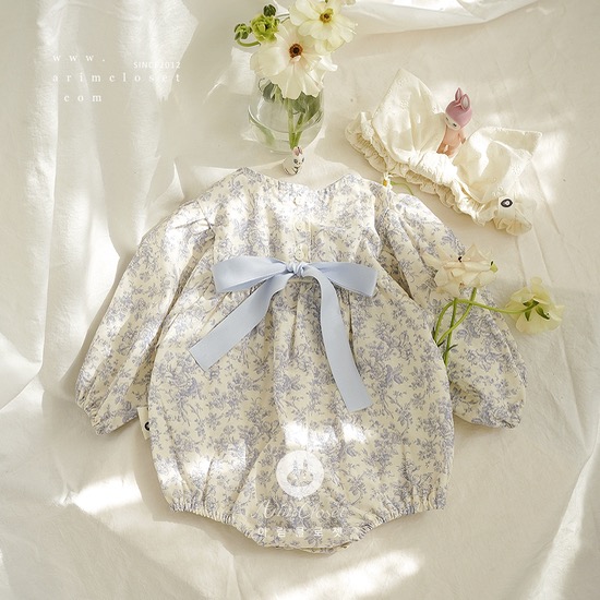 [2차제작]라일락 꽃향기에 행복한 우리아가라죠 :) -  lovely blue flower cotton  baby bodysuit