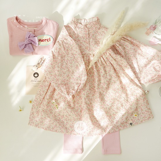 [new10%↓ 3.21 11am까지] 벚꽃잎 흩날리는 날에 햇살 아래서 :) - lovely pink flower cotton neck frill dress