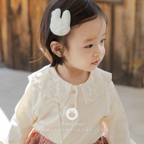 [3차제작] 쪼꼬미 이쁨이 요기에도 있대요 ! (레이스카라 긴팔, cream) - lovely lace sailor baby cotton cute cream T (Long-sleeved)