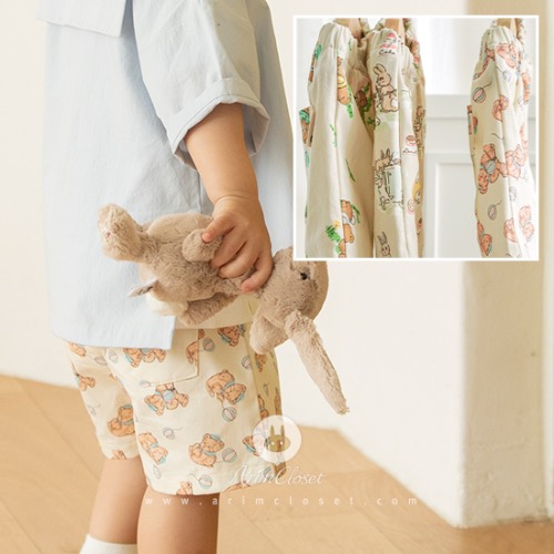 [4차제작중] 토끼 가족과 곰돌이 가족과 함께하는 귀여운 날이죠, 반바지 - cute bunny, bear cotton baby basic summer pants
